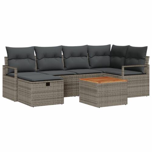 Vrtna garnitura - 7-dijelni set vrtnih sofa s jastučićima siva poly rattan Cijena