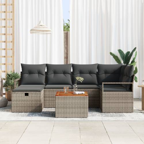 Vrtna garnitura - 7-dijelni set vrtnih sofa s jastučićima siva poly rattan Cijena