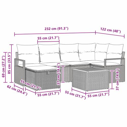 Vrtna garnitura - 7-dijelni set vrtnih sofa s jastučićima siva poly rattan Cijena