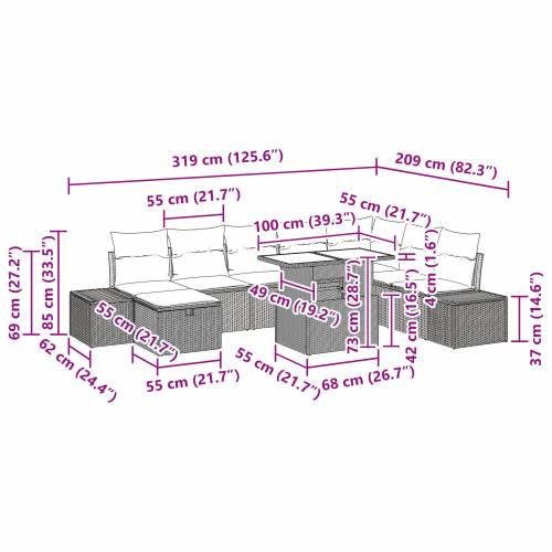set od 9 komada vrtnih sofa s jastučićima crni poli ratan Cijena