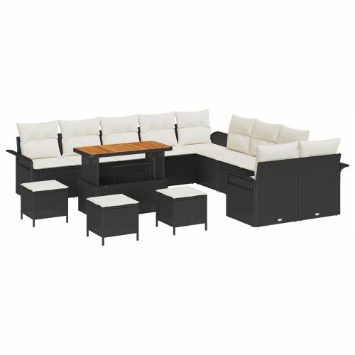 set vrtnih sofa od 14 dijelova s jastučićima crni poli ratan akacija Cijena