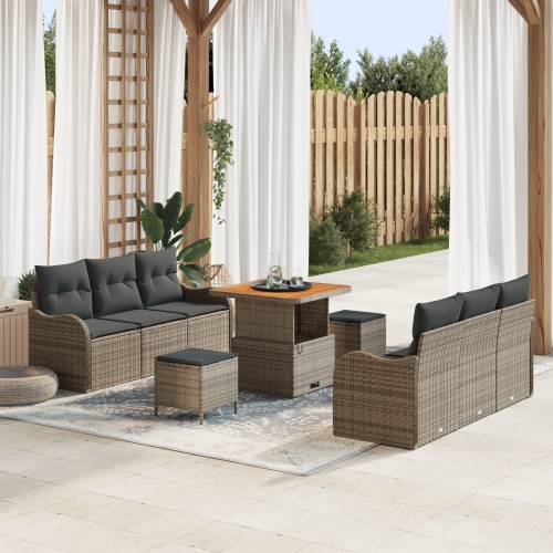 9-dijelni vrtni sofa set s jastučićima, sivi poli ratan Cijena