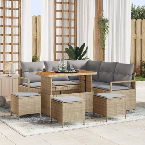 9 dijelni vrtni sofa set s jastučićima bež poli ratan akacija Cijena