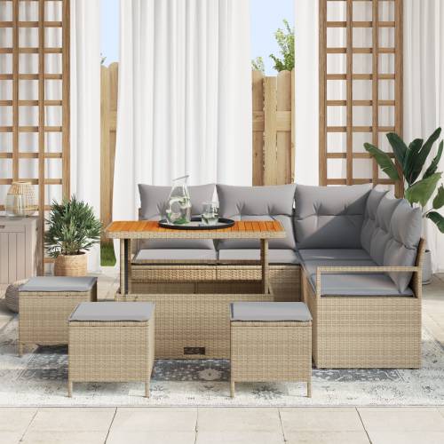9 dijelni vrtni sofa set s jastučićima bež poli ratan akacija Cijena