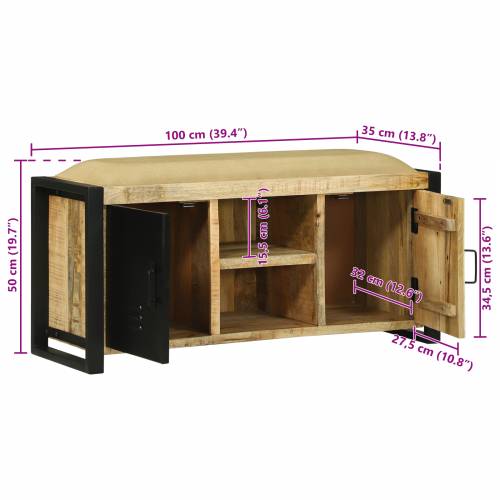 Klupa ormar 100x35x50 cm Čvrsto drvo hrapavo mango Cijena