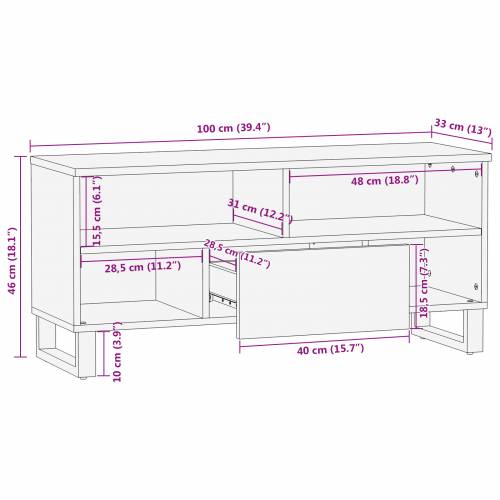 TV kabinet - 100 x 33.5 x 46 cm, od masivnog drveta manga. Cijena