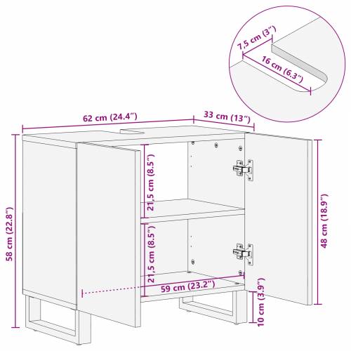 Kabinet za sudoperu 62 x 33 x 58 cm od čvrstog manga i obradnog drveta Cijena