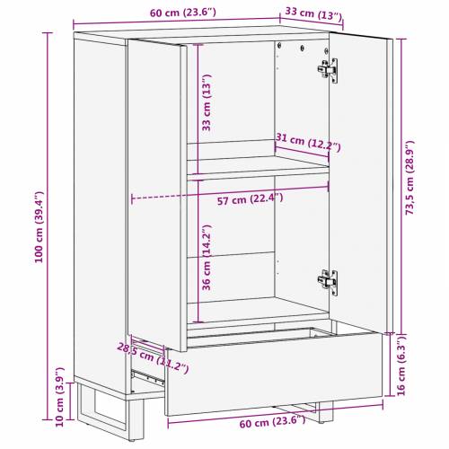 Highboard 60x33.5x100 cm od punog drveta manga Cijena