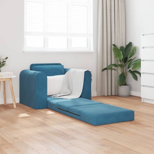 Sofa Krevet na Podu 2-u-1 Plava 98x71x83 cm Baršunasti Cijena