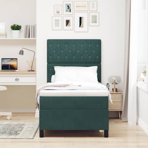 Box Spring Krevet s Madracem Tamno Zelena 90x200 cm Baršun Cijena