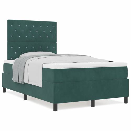 Box Spring Krevet s Madracem Tamno Zelena Mala Dužina Velur Cijena