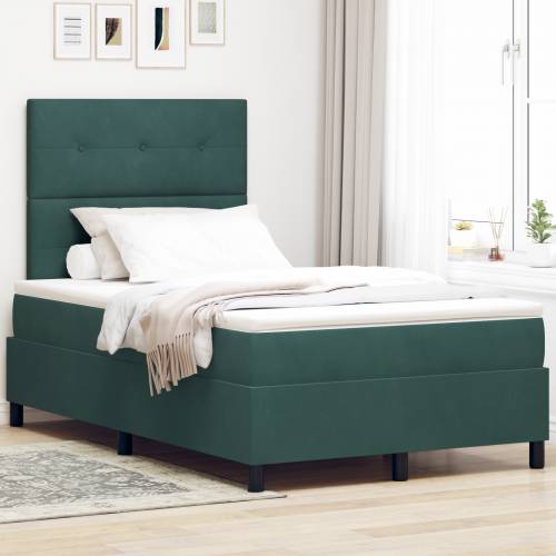 Box Spring Krevet s Madracem Tamno Zelena Mala Dupla Baršun Cijena