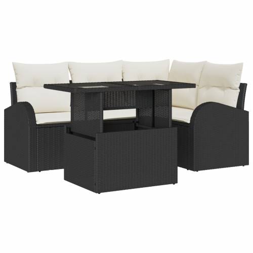 Set od 5 vrtnih sofa s jastučićima Crni poli rotan Cijena