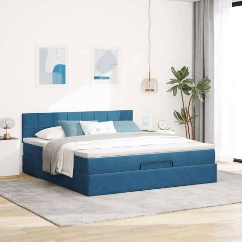 Otomanski krevet s madracem&LED tamnoplavi 180x200cm baršunasti - Tamno plava 180 x 200 cm Blok s kvadratima Cijena