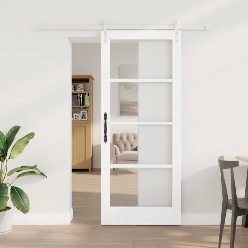 Klizna vrata s hardverom set bijela 83x202 cm od čvrstog drva bora Cijena