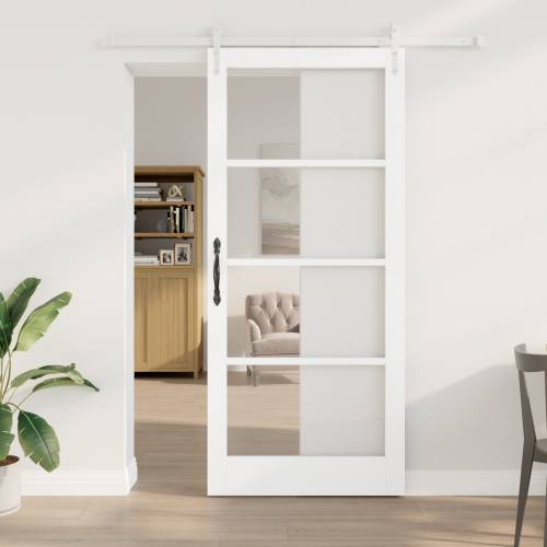 Klizna vrata s hardverom set bijela 93x211 cm čvrstog drvenog borovine Cijena