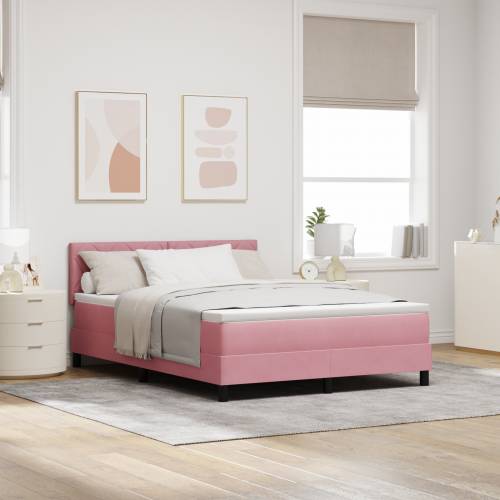Box Spring Krevet s Madracem Ružičasta 140x200 cm Baršun Cijena