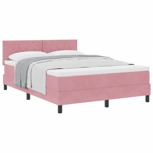 Box Spring Krevet s Madracem Ružičasta 140x200 cm Baršun Cijena