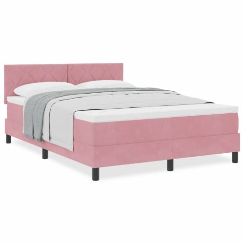 Box Spring Krevet s Madracem Ružičasta 140x200 cm Baršun Cijena