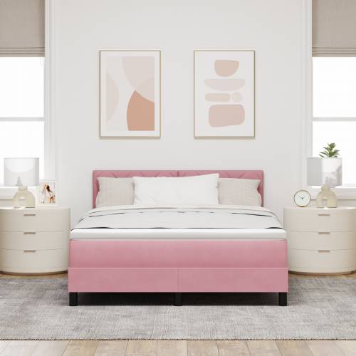 Box Spring Krevet s Madracem Ružičasta 140x200 cm Baršun Cijena