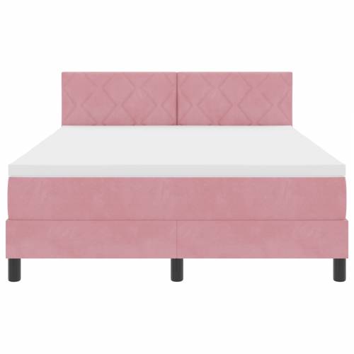 Box Spring Krevet s Madracem Ružičasta 140x200 cm Baršun Cijena