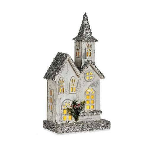 Ukrasna figura Crăciun Šljokice LED Svjetlo kuća 22 x 45 x 11 cm Siva Drvo Bijela Cijena
