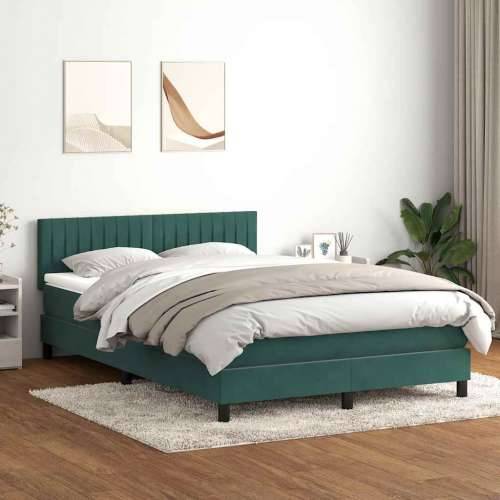 Box spring krevet s madracem tamnozeleni 140x210 cm baršunasti - Tamnozelena 140 x 210 cm Okomite pruge Cijena