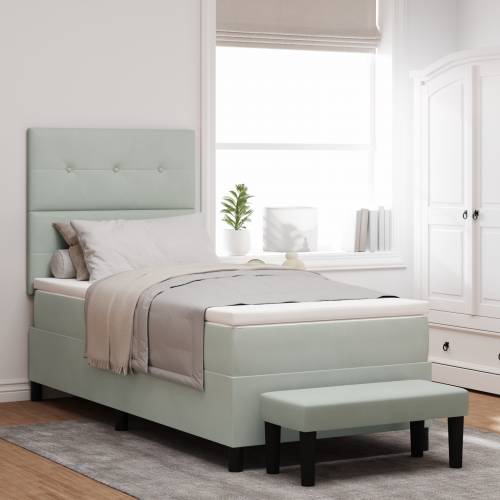 Boxspring krevet s madracem i klupom svjetlosiva 80x200 cm baršun Cijena