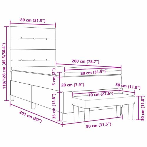 Boxspring krevet s madracem i klupom svjetlosiva 80x200 cm baršun Cijena