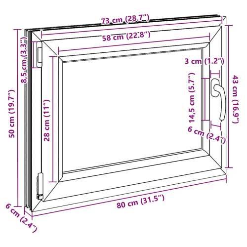 Podrumski prozor “RISOR” 80x50 cm Okretno-nagibni DIN lijevi antracit - Antracit 80 x 50 cm (dvoslojni) 1 Naginjanje i okretanje Cijena