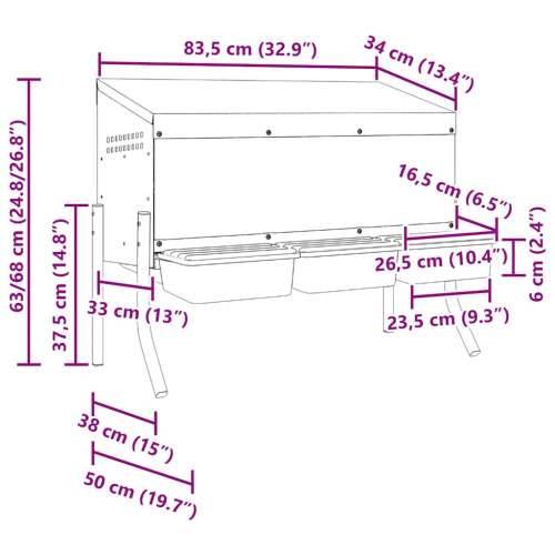 Kućica za gnijezdo za kokoši s 3 odjeljka s nogama, pocinčani čelik - 83.5 x 50 x 63/68 cm Cijena