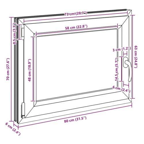 Podrumski prozor “RISOR” 80x70 cm Okretno-nagibni DIN lijevi bijeli - Bijela 80 x 70 cm (troslojni) 1 Naginjanje i okretanje lij Cijena
