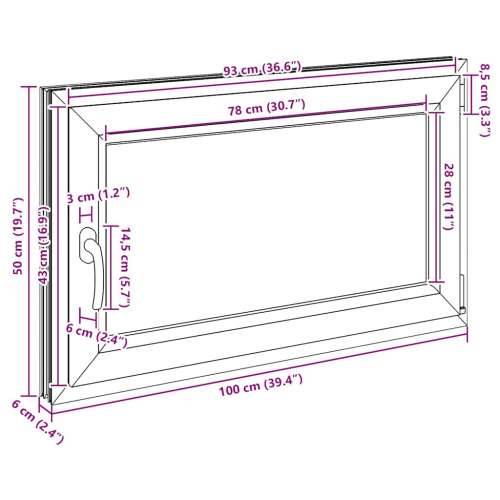 Podrumski prozor “RISOR” 100x50 cm Okretno-nagibni DIN desni bijeli - Bijela 100 x 50 cm (troslojni) 1 Naginjanje i okretanje de Cijena