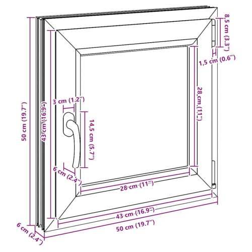 Podrumski prozor “RISOR” 50x50 cm Okretno-nagibni DIN desni antracit - Antracit 50 x 50 cm (dvoslojni) 1 Naginjanje i okretanje  Cijena