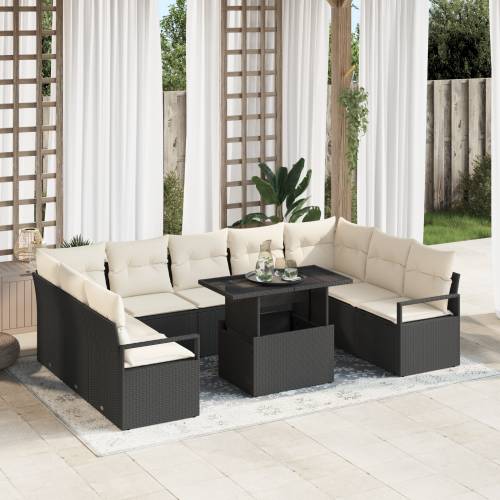 10-dijelni vrtni sofa set s jastučićima Crni Poly Rattan Cijena