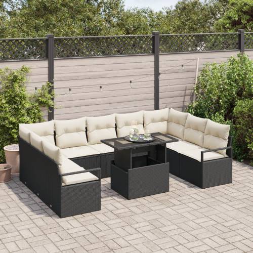 10-dijelni vrtni sofa set s jastučićima Crni Poly Rattan Cijena