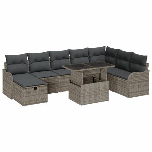 Vrtna garnitura - 9-dijelni set vrtnih sofa s jastucima sivi poli ratan Cijena