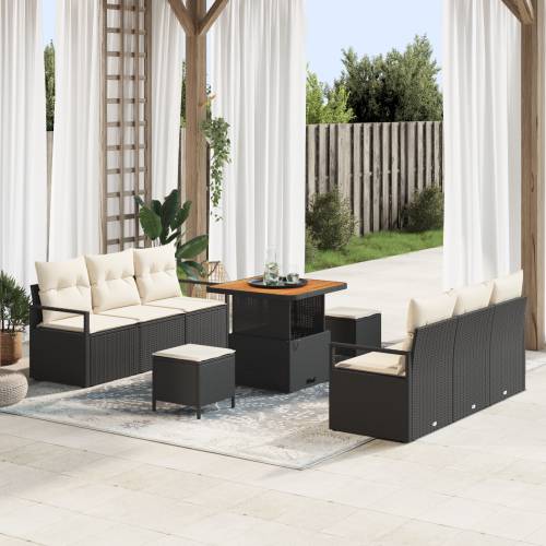 9 Dijelni Vrtni Sofa Set s Jastucima Crni Poli Ratan Acacia Cijena
