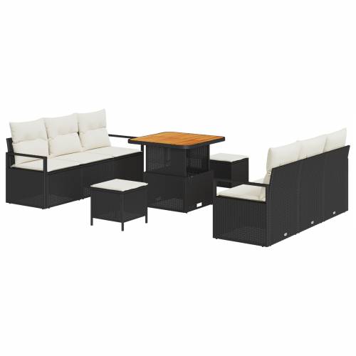9 Dijelni Vrtni Sofa Set s Jastucima Crni Poli Ratan Acacia Cijena