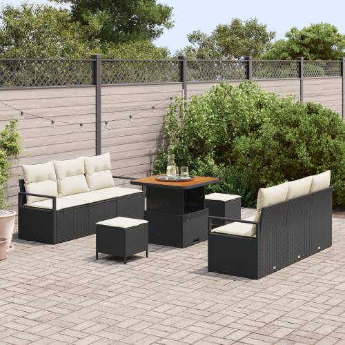 9 Dijelni Vrtni Sofa Set s Jastucima Crni Poli Ratan Acacia Cijena