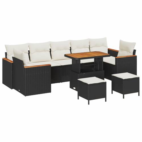 Set Vrtnih Sofa od 10 Deo s Jastučićima Crna Poli Ratan Akacija Cijena