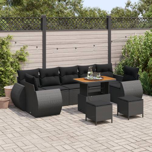 10-dijelni vrtni sofa set s jastučićima crni poli ratan acacia Cijena