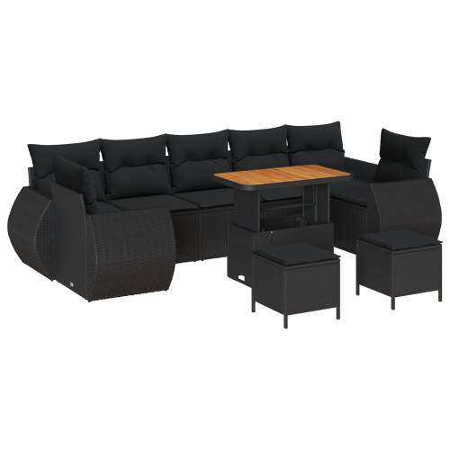 10-dijelni vrtni sofa set s jastučićima crni poli ratan acacia Cijena