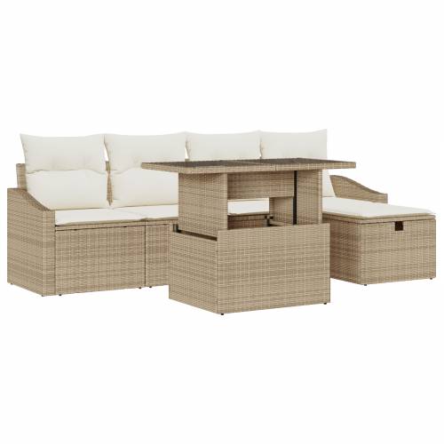 6-Dijelni Vrtni Sofa Set s Jastučićima u Bež Poly Ratan. Cijena