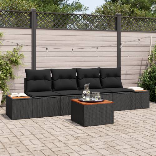 set od 5 vrtnih sofa s jastučićima crna poli ratan akacija Cijena