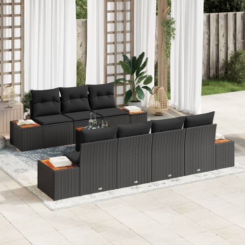 8 komadni set sofa za vrt s jastučićima Crna Poli Ratan Akacija Cijena