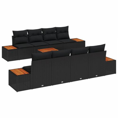 9 Dijelni Vrtni Sofa Set s Jastučićima Crni Poli Ratan Akacija Cijena