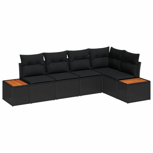 Set od 5 komada vrtnih kauča (vrtna garnitura) s jastucima crni poly ratan akacija Cijena