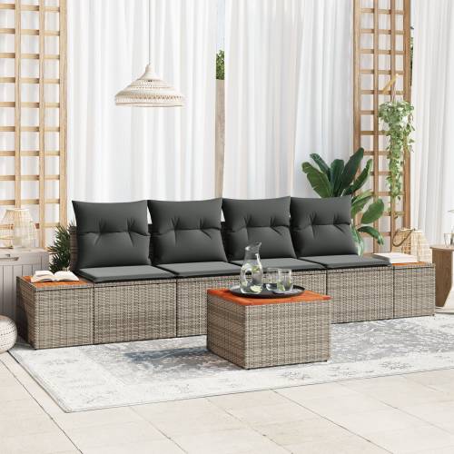5-dijelni Vrtni Sofa Set s Jastucima Sivi Poli Ratan Akacija Cijena