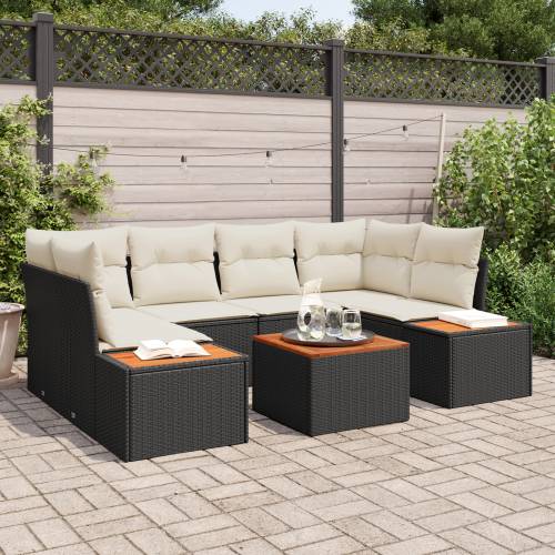 6-dijelni Vrtni Sofa Set s Jastučićima Crni Poli Ratan Akacija Cijena